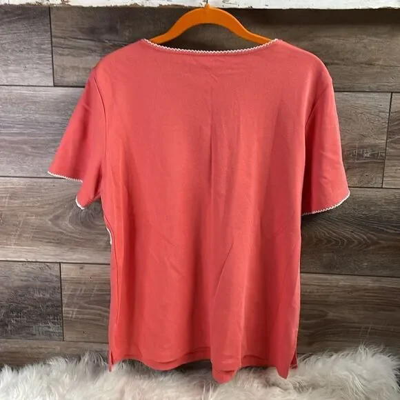 Alfred Dunner Ladies Embellished Floral Top, Size M, Coral and White - Picture 4 of 4